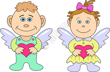 心怀女孩和男孩的天使玩具礼物艺术婚礼乐趣幸福庆典女士家庭男生图片