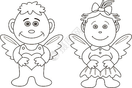 女孩和男孩天神 他们有心 有心 有身级礼物幼儿园婚礼黑与白翅膀水平男生白色剪影童年图片