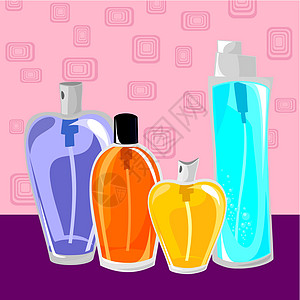 不同香水的收集女性玻璃黑色瓶子液体用品淡水插图浴室金属图片