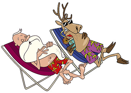 Santa和驯鹿休息图片