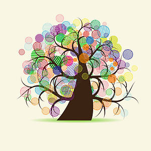 艺术树幻想衬套圆圈漩涡彩虹植物绘画曲线假期叶子生长图片