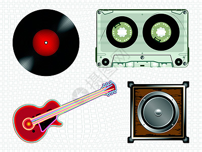 音乐图标收藏网络派对插图玩家红色吉他磁带金属装饰品艺术图片