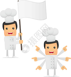 一套有趣的漫画主厨服务职业乐趣男人厨师工作面包师工人男性白色图片