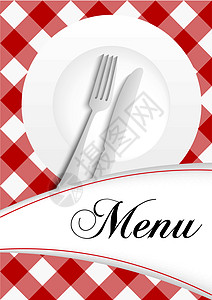 菜单卡设计红色白色用具烹饪桌布卡片小酒馆插图庆典刀具图片