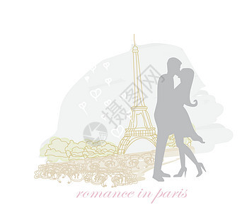 在巴黎的浪漫情侣亲吻埃菲尔铁铁回流卡拥抱热情女性夫妻场景女士日落情怀男人文化图片