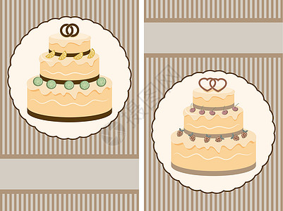 两张矢量复古婚礼请柬 上面有大结婚蛋糕图片