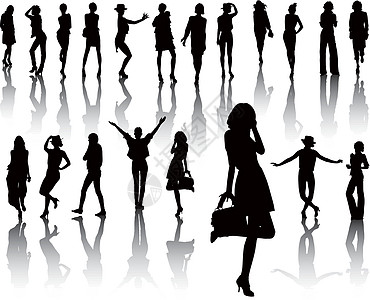 楷模帽子女性团体艺术阴影插图姿势小组女士裙子图片
