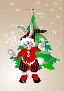 新年 兔子圣诞圣诞老人的祝贺帽子坡度星星展示写作射线绘画婴儿床舞会玩具图片