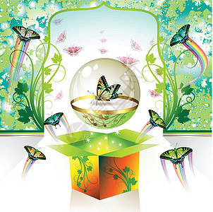 弹簧盒墙纸盒子乐趣树叶喜悦活力玻璃插图蝴蝶速度图片