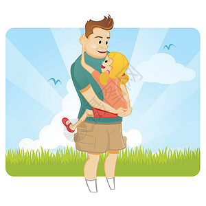 父亲节日天空男性快乐蓝色拥抱父母女孩庆典孩子喜悦图片