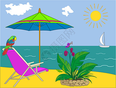 风景 海岸异国环境蓝色假期躺椅天气动物鹦鹉植物情调图片