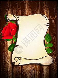 玫瑰旧纸历史边界滚动插图叶子招牌框架假期木头文档图片