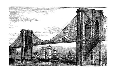 布鲁克林大桥和东河 纽约州纽约市历史性雕刻插图草图景点旅游历史旅行绘画运输图片