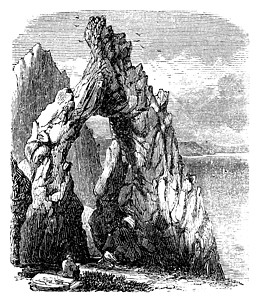意大利卡普里海 蒂罗亨尼亚海 自然岩石拱门雕刻绘画艺术蚀刻蓝色打印地标插图古董悬崖图片