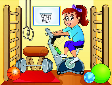 体育和运动主题图2卡通片艺术自行车绘画女士机器训练载体幸福插图图片