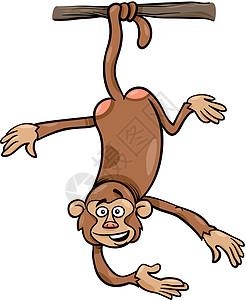 树枝卡通插图上的猴子图片