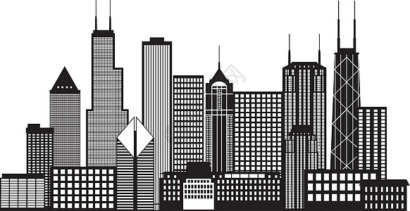 芝加哥市天际黑白线插图图片