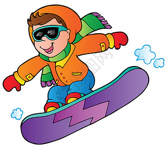 滑雪板上的卡通男孩图片