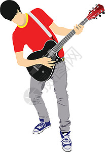 白色背景上孤立的吉他播放器 矢量插图男性乐队男人歌手工作室摇杆岩石流行音乐演员艺术家图片