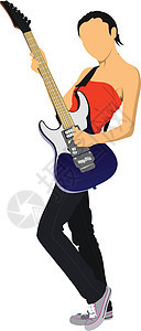 白色背景上孤立的吉他播放器 矢量插图吉他手娱乐派对金属电气乐趣旋律岩石艺术家男人图片