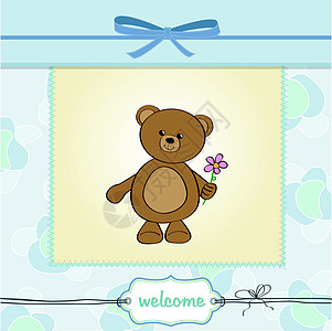 带泰迪熊和花朵的生日快乐卡淋浴框架童年公告横幅周年艺术孩子纪念日圆圈图片