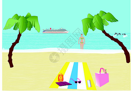 热带热带海滩冲浪阳光天空泳装旅游假期沙滩巾女士支撑天堂图片
