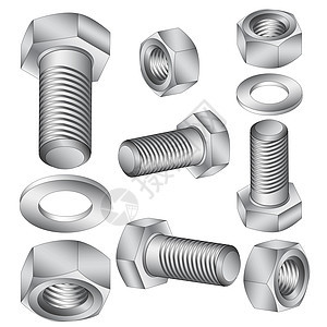 不锈钢螺栓和坚果 矢量插图物品工程金属白色制造业工厂合金工业硬件紧缩图片