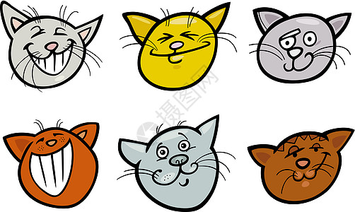 卡通滑稽猫头套胡须哺乳动物宠物条纹人物漫画插图猫科团体虎斑图片