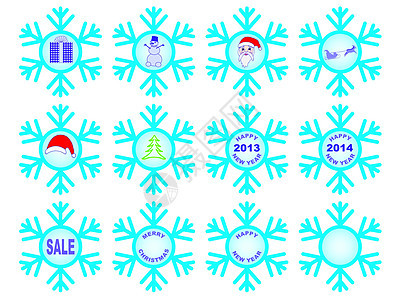 圣诞雪花展示雪橇蓝色礼物假期新年插图雪人帽子销售图片
