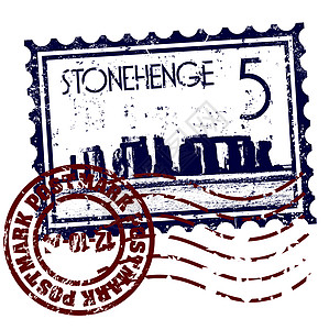 单一巨石柱图标矢量插图吸引力旅游岩石英语划痕新石器时代石头游客邮票图片