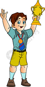 男孩拿着奖杯 插图冠军价值孩子男生胜利运动员玩家勋章球员男性图片