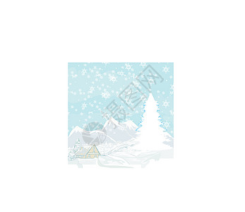 冬季景观矢量刷子风格装饰品海报雪花礼帽季节蓝色装饰明信片图片