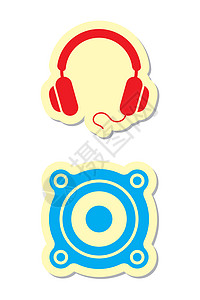 耳机和讲台图标立体声贴纸技术蓝色扬声器艺术舞蹈娱乐派对打碟机图片