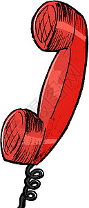 红色旧电话戒指金属网络卡通片讲话白色草图技术说话插图图片