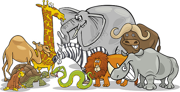 非洲野生野生动物漫画插图野兽团体动物园友谊快乐绘画骆驼犀牛剪贴动物教育图片