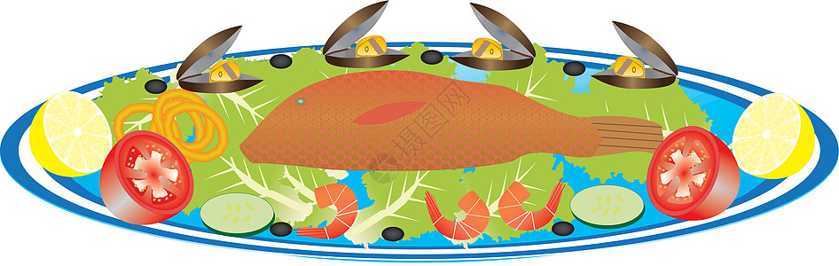 碳烤全鱼海食盘午餐食物乌贼甲壳柠檬油炸饮食动物美食餐厅设计图片