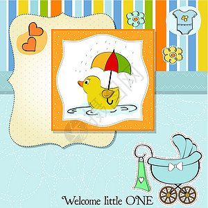 带鸭玩具的婴儿男孩淋浴卡淋浴新生洗礼孩子鸭子喜悦动物生日衣服女孩图片