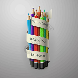 带文字的彩色铅笔蜡笔 还贴着丝带回学校图片