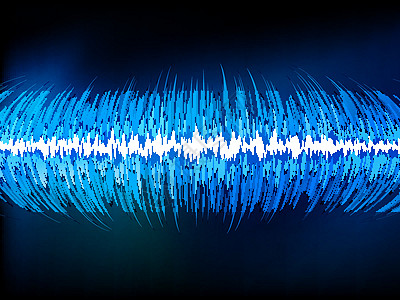 EPS 10 在黑色上振动声波收音机配乐岩石海浪图表蓝色震动辉光展示电子图片
