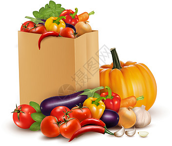 背景 纸袋中新蔬菜 健康食品 蔬菜茄子健康饮食橙子柳条植被香料土豆插图丁香沙拉图片