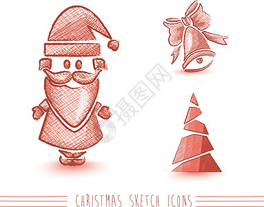 圣诞快乐红草图风格元素 设置了EPS10文件草图装饰快乐墙纸艺术贺卡卡片作品名片庆典图片