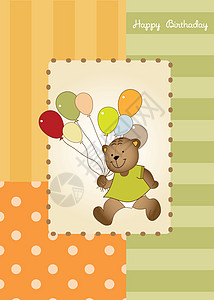带有泰迪熊玩具的婴儿淋浴卡横幅正方形乐趣派对插图卡片女孩卡通片新生童年图片