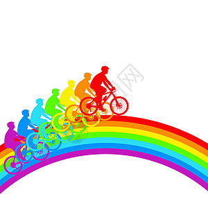 彩虹男性 矢量插图 笑声运动员自行车追求旅行速度行动男人运动休闲活动图片