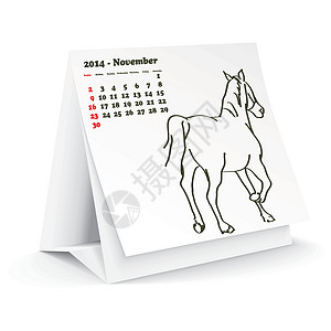 2014年11月 案头马匹日历插图回忆杂志办公室笔记本木板笔记季节图片