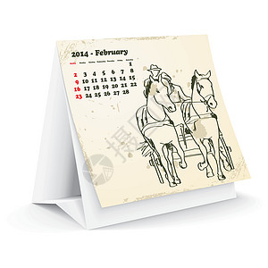 2014年2月 案头马匹日历笔记笔记本木板季节办公室插图回忆杂志图片