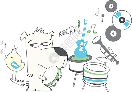 小狗摇滚乐团宠物青少年乐器演员生活猫科金属友谊乐趣犬类图片