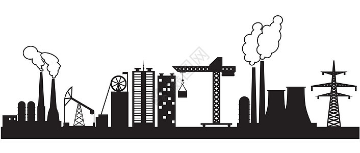 八座城市建筑和工业建筑摩天大楼品牌房屋绘画起重机管道全景煤炭矿业工程图片