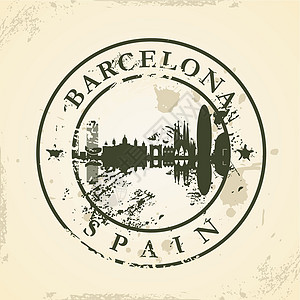 西班牙巴塞罗那的Grunge橡胶邮票图片