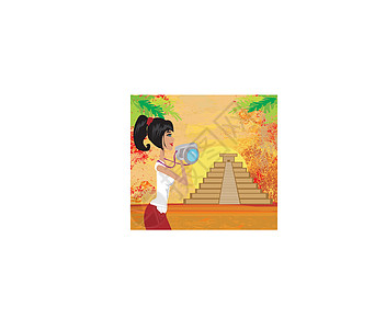 拉通女孩照片来自Mayan金字塔设计图片