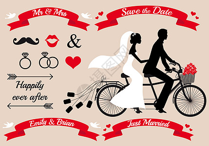 双骑自行车结婚夫妇 矢量组合图片